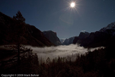 Wawona Tunnel View - full-moon foggy December, Yosemite
