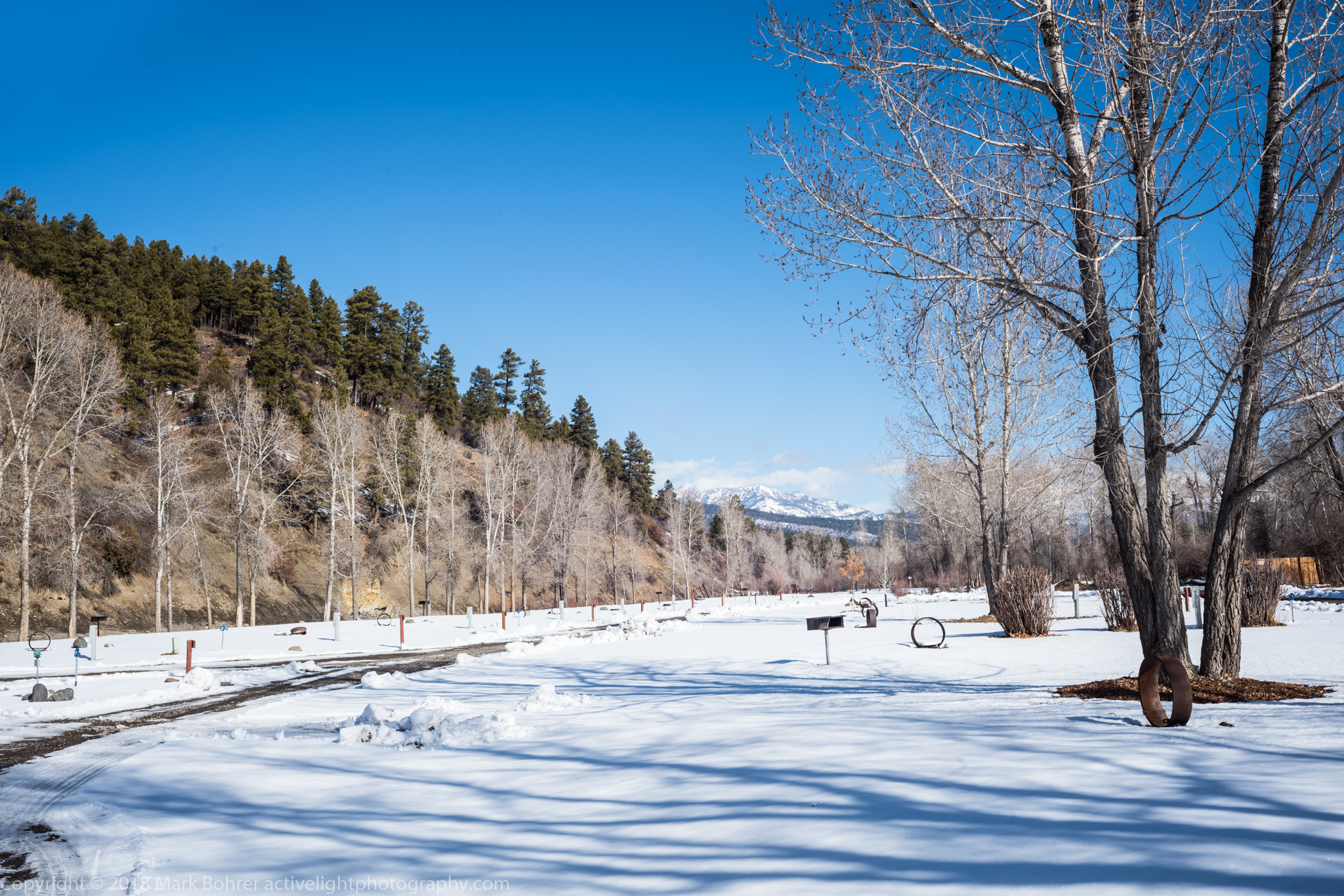A snowy February day at Pagosa Riverside Campground