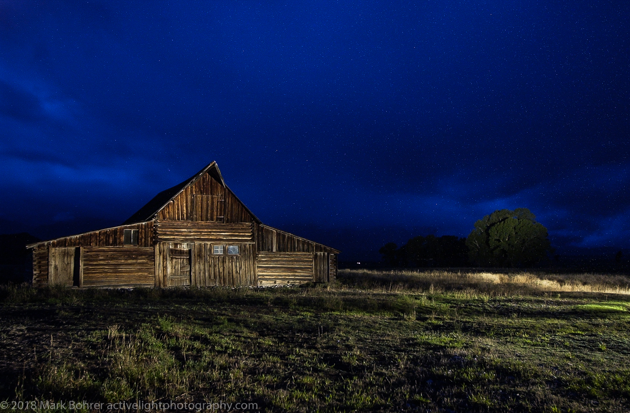 Light-painted barn, Jackson, WY