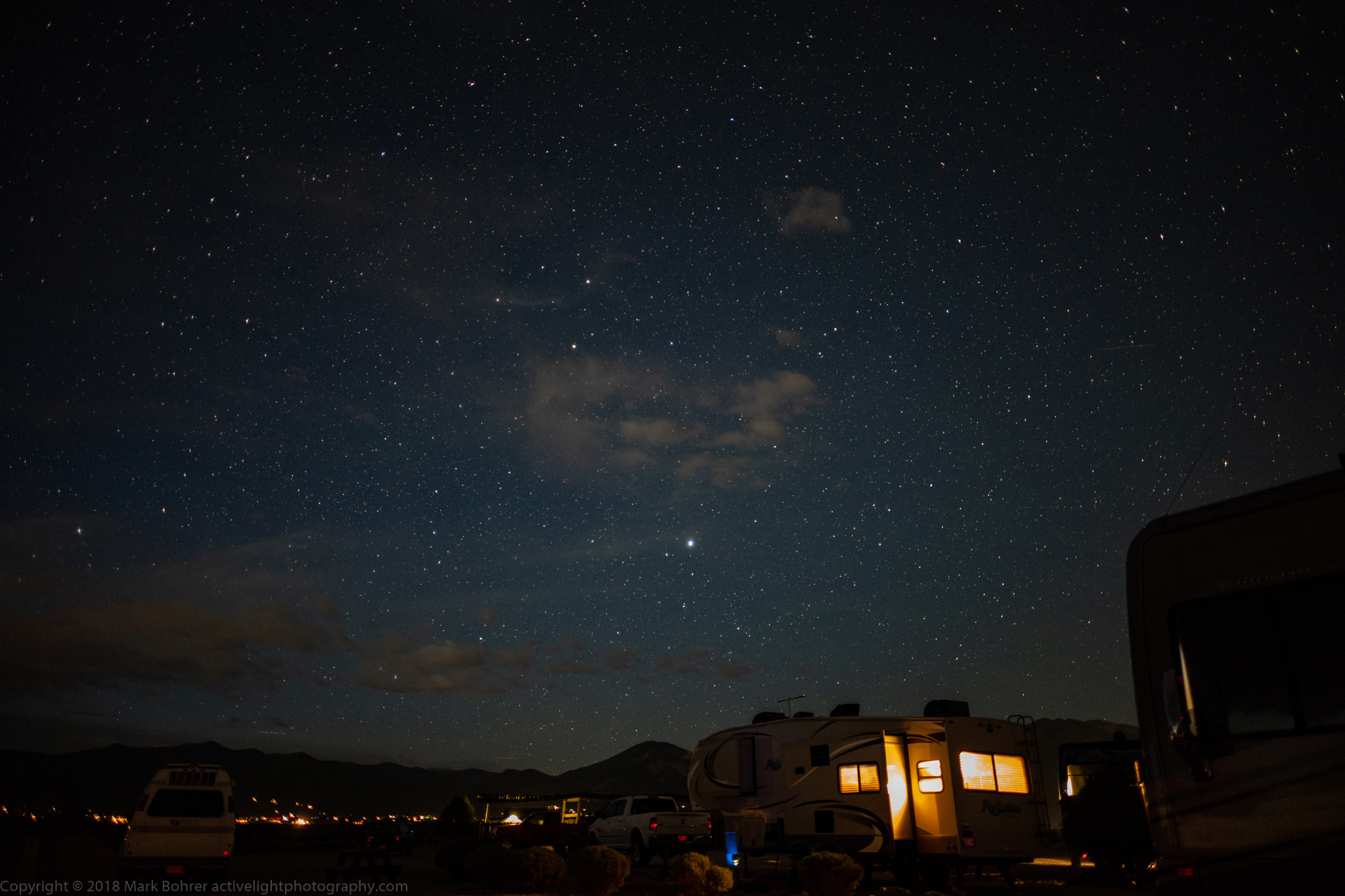 Night sky with RV park, El Prado